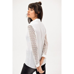 Kadın Beyaz Kolları Tül Detaylı Uzun Kollu Gömlek 5015210