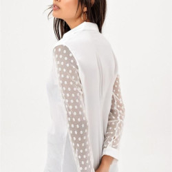 Kadın Beyaz Kolları Tül Detaylı Uzun Kollu Gömlek 5015210