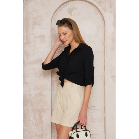 Kadın Ponponlu Slim Fit Uzun Kollu Gömlek Pudra 3621240