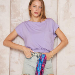 Kadın Eteği Lastikli Kısa Kol Geniş Yuvarlak Yaka Cepli Crop Bluz 3624140