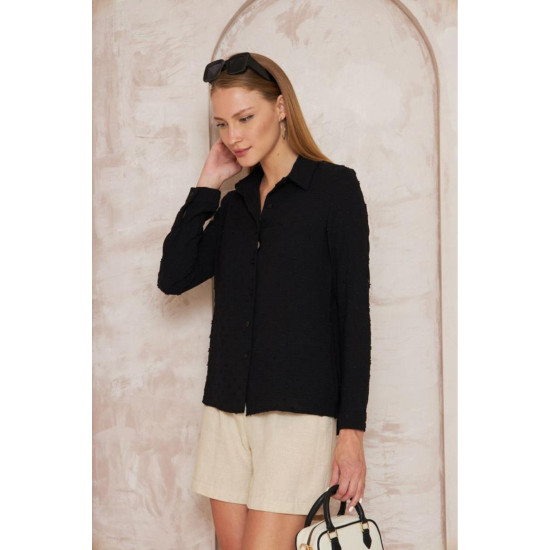 Kadın Ponponlu Slim Fit Uzun Kollu Gömlek Pudra 3621240