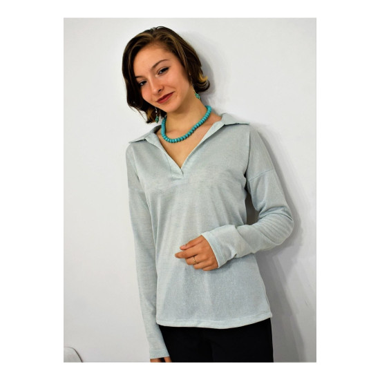 Pasaklı Giyim Kadın Polo Yaka Keten Bluz 2940187 Mint