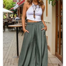 Pasaklı Giyim Beli Lastikli Tensel Kumaş Pantolon 3391341 Haki