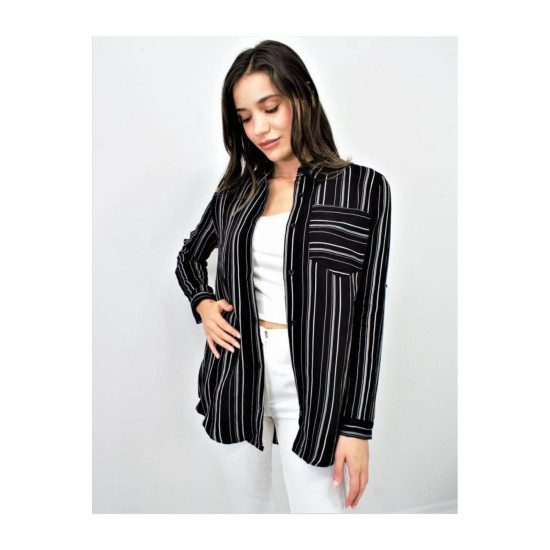 Pasaklı Giyim Kadın Çizgili Gömlek 3266190 Siyah