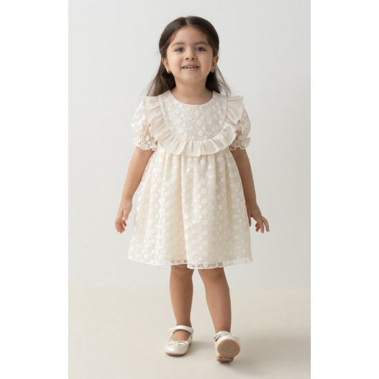 Kız Bebek Elbise Kız Çocuk Elbise Doğum Günü Parti Düğün Keten Kısa Kollu Astarlı Elbise