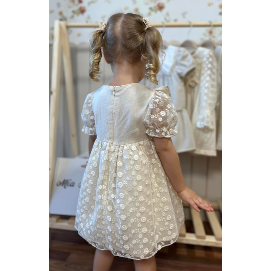 Kız Bebek Elbise Kız Çocuk Elbise Doğum Günü Parti Düğün Keten Kısa Kollu Astarlı Elbise