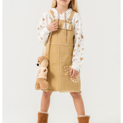 Kız Bebek Kız Çocuk Salopet Slopet Bahçıvan Elbise 2 li Takım Uzun Kollu Çantalı Elbise