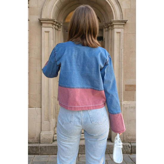 Kadın Denim Çift Renk Detaylı Manşetli Kot Ceket KT0072320
