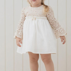 Kız Bebek Elbise Kız Çocuk Elbise Doğum Günü Parti Düğün Keten Uzun Kollu Astarlı Elbise