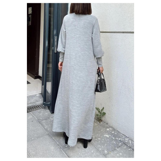 Pasaklı Giyim Gri Balon Kol A Kesim Salaş Triko Kadın Elbise