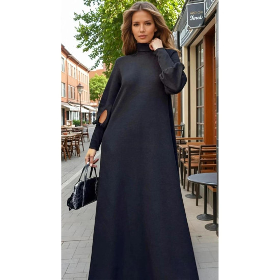 Pasaklı Giyim Siyah Balon Kol A Kesim Salaş Triko Kadın Elbise