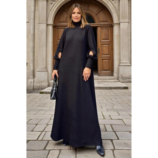 Pasaklı Giyim Siyah Balon Kol A Kesim Salaş Triko Kadın Elbise