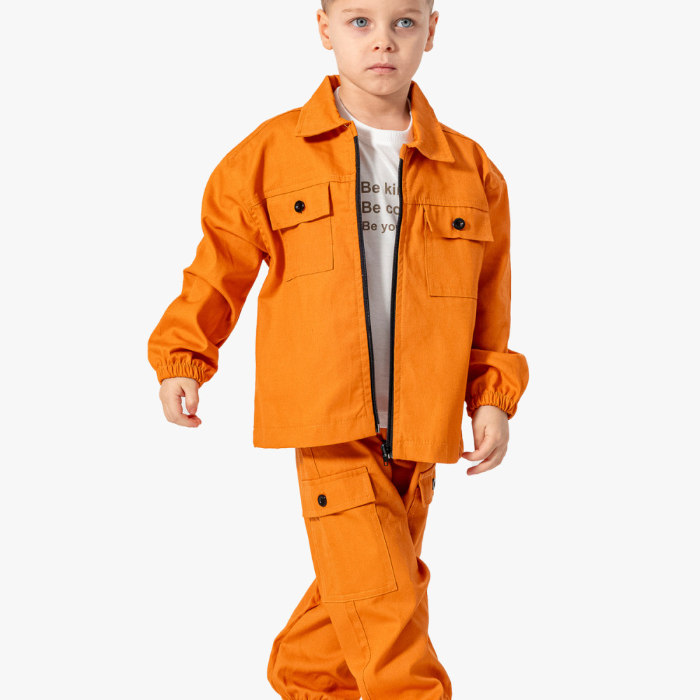 Erkek Çocuk Gabardin Alt Üst Çocuk Takım 3 lü Takım Pantolon Ceket T-shirt Çocuk Giyim Turuncu