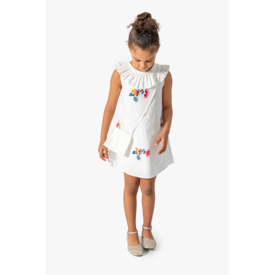 Kız Bebek Kız Çocuk Doğum Günü Parti Düğün Elbise Kısa Kol Kolsuz Nakışlı Çantalı  Astarlı