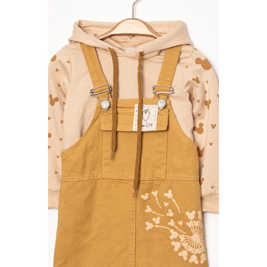 Kız Bebek Kız Çocuk Salopet Slopet Bahçıvan Elbise 2 li Takım Uzun Kollu Çantalı Elbise