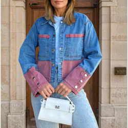 Kadın Denim Çift Renk Detaylı Manşetli Kot Ceket KT0072320