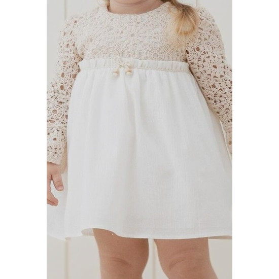 Kız Bebek Elbise Kız Çocuk Elbise Doğum Günü Parti Düğün Keten Uzun Kollu Astarlı Elbise