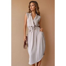 Kadın Kruvaze Ceket Yaka Cepli Kemerli Yırtmaçlı Oversize Tunik Gömlek Elbise Yb2881320