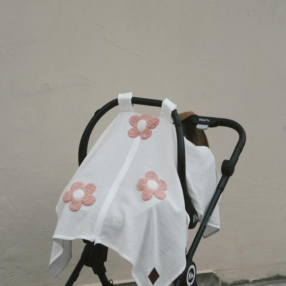 Dery Baby Teddy Pudra Papatya Fermuarlı 2 Kat Müslin Puset Örtüsü - %100 Pamuk Nefes Alan Doku