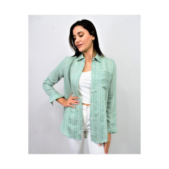 Pasaklı Giyim Kadın Çizgili Gömlek 3266190 Yeşil