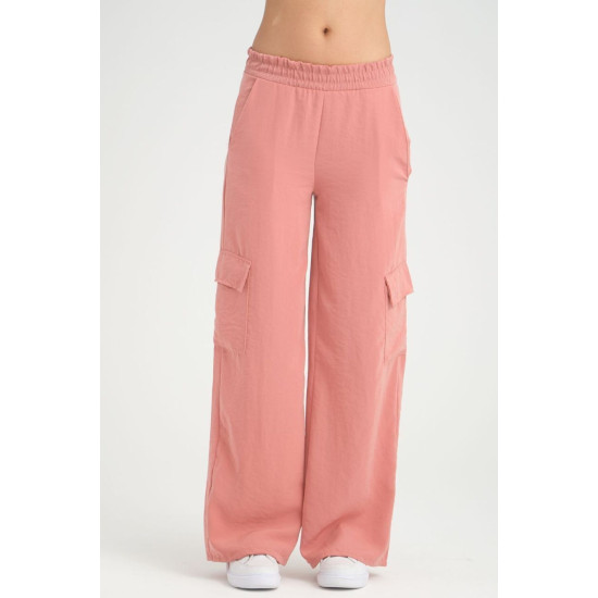 Pasaklı Giyim Kadın Gülkurusu Kupra Kumaş Cepli Beli Lastikli Bol Paça Kargo Pantolon 3600308