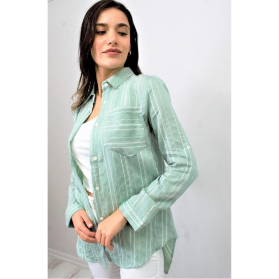 Pasaklı Giyim Kadın Çizgili Gömlek 3266190 Yeşil