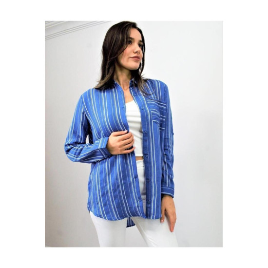 Pasaklı Giyim Kadın Çizgili Gömlek 3266190 İndigo