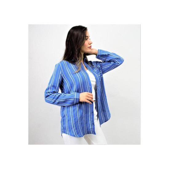 Pasaklı Giyim Kadın Çizgili Gömlek 3266190 İndigo
