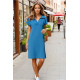 Kadın Indigo Bol Kesim Polo Yaka Kısa Kollu Günlük Kısa Midi Elbise Dizüstü 2883230
