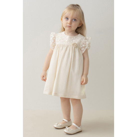 Kız Bebek Elbise Kız Çocuk Elbise Doğum Günü Parti Düğün Keten Kısa Kollu Astarlı Elbise