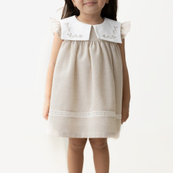 Kız Bebek Elbise Kız Çocuk Elbise Doğum Günü Parti Düğün Keten Kısa Kollu Astarlı Elbise