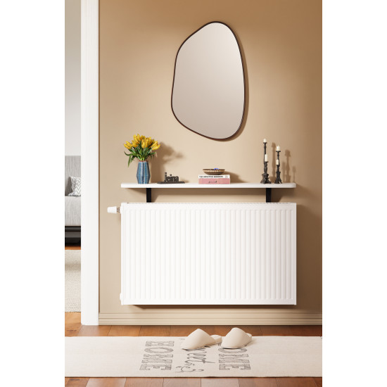 Montajsız Dresuar Petek Üstü Uçan Raf Kalorifer Petek Rafı - 100x18 Cm Beyaz Oval Kesim