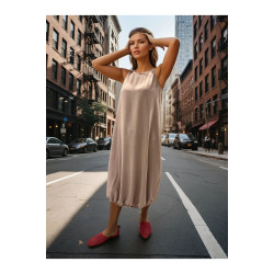 Kadın Pudra Eteği Lastikli Kolsuz Airobin Giy-Çık Günlük Rahat Yazlık Elbise 3657286