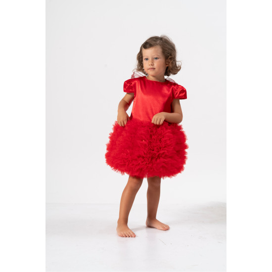 Kız Bebek Kız Çocuk Doğum Günü Parti Düğün Elbise Tüllü Tütü Astarlı Çocuk Giyim Bebek Giyim Kırmızı
