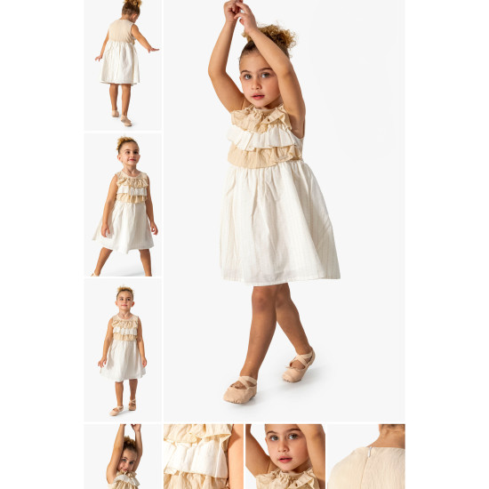 Kız Bebek Kız Çocuk Doğum Günü Parti Düğün Elbise Kısa Kol Kolsuz Astarlı