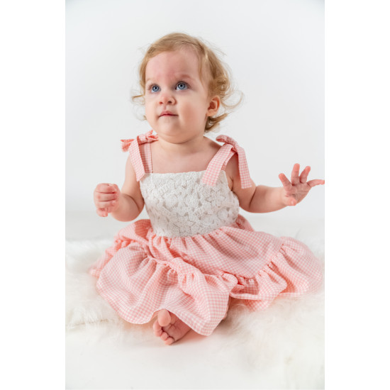 Kız Bebek Kız Çocuk Doğum Günü Parti Düğün Elbise Kısa Kol Askılı Kolsuz Dantelli Astarlı Pötikare