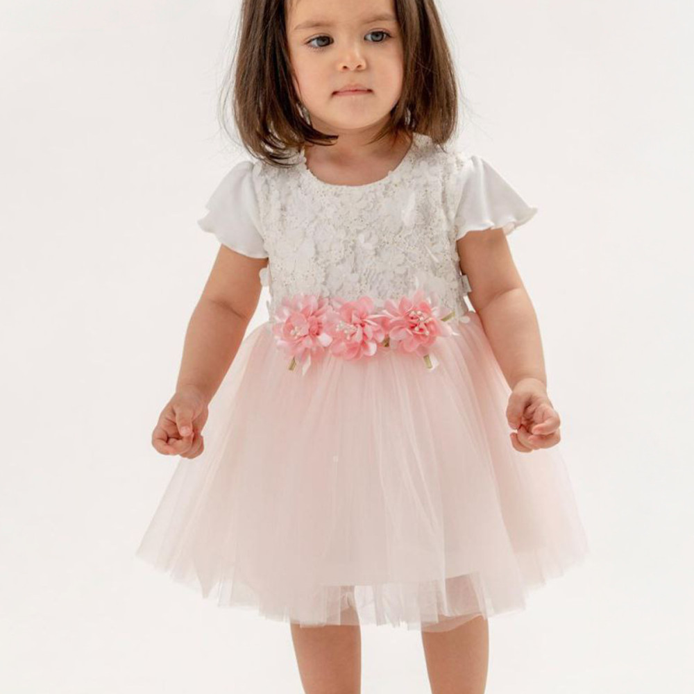 Kız Bebek Kız Çocuk Doğum Günü Parti Düğün Elbise Kısa Kol Dantel Çiçek Tüllü Tütülü Tütü Astarlı
