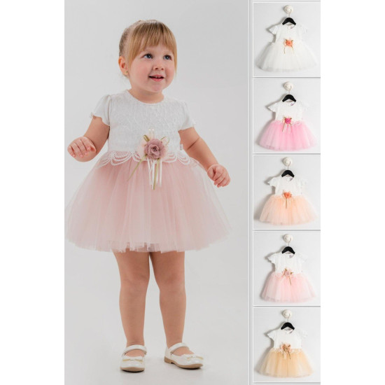 Kız Bebek Kız Çocuk Doğum Günü Parti Düğün Elbise Kısa Kol Dantel Çiçek Tüllü Tütülü Tütü Astarlı