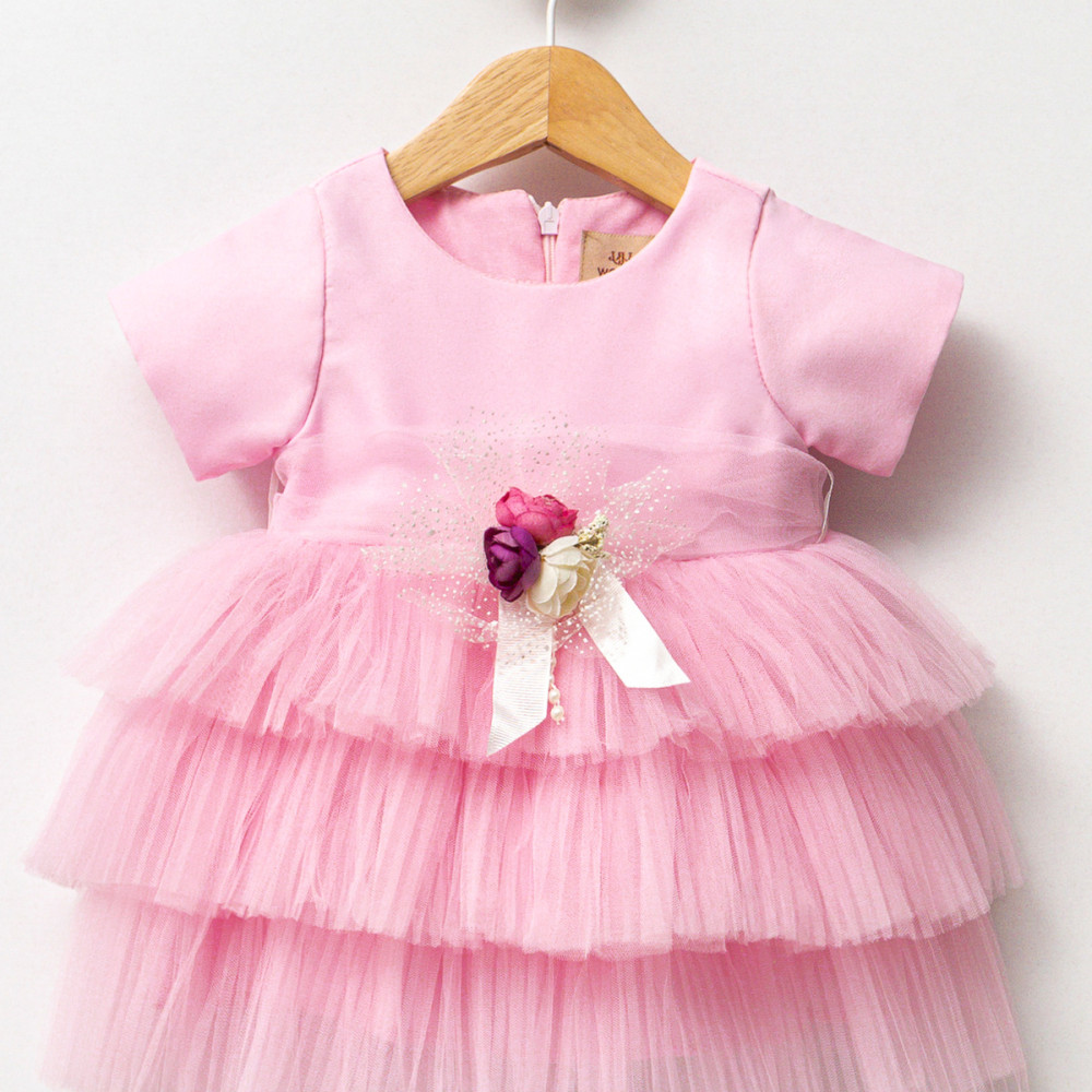 Kız Bebek Kız Çocuk Doğum Günü Parti Düğün Elbise Kısa Kol Kolsuz Fırfırlı Tüllü Tütülü Tütü Astarlı