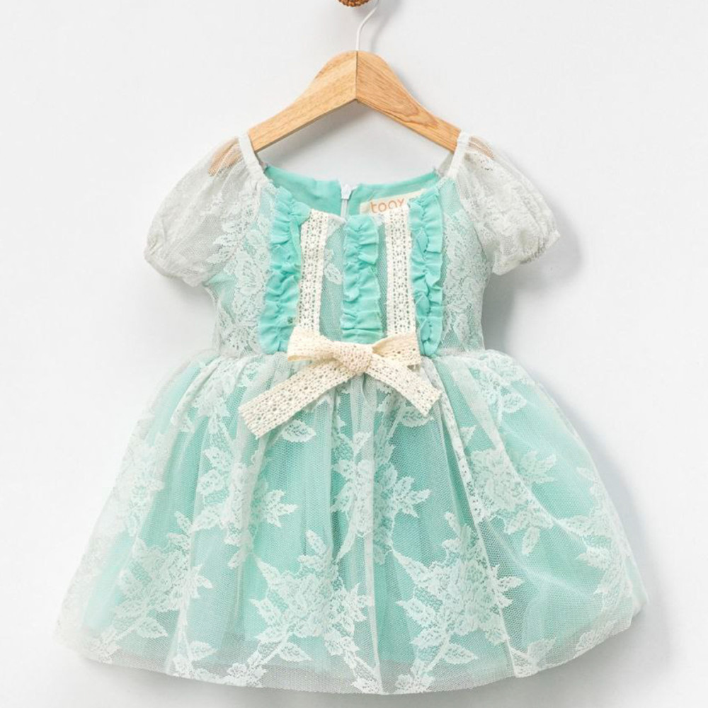 Kız Bebek Kız Çocuk Doğum Günü Parti Düğün Elbise Kısa Kol Dantelli Astarlı Elbise
