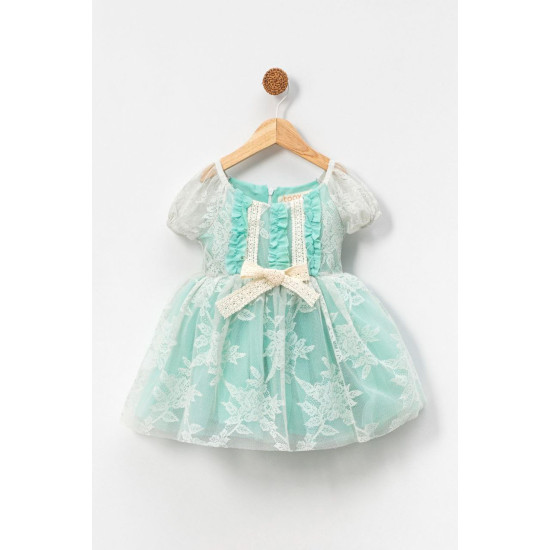 Kız Bebek Kız Çocuk Doğum Günü Parti Düğün Elbise Kısa Kol Dantelli Astarlı Elbise