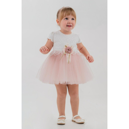 Kız Bebek Kız Çocuk Doğum Günü Parti Düğün Elbise Kısa Kol Dantel Çiçek Tüllü Tütülü Tütü Astarlı