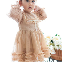 Kız Bebek Elbise Kız Çocuk Elbise Doğum Günü Parti Düğün Elbise Dantelli Uzun Kol Astarlı Elbise