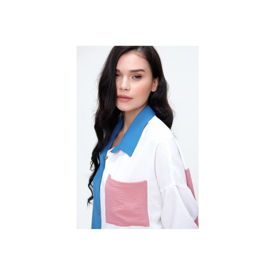 Pasaklı Giyim Kadın İki Renkli Gömlek 3071264 İndigo-Pudra