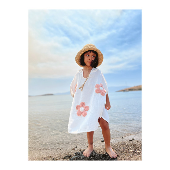 Dery Baby Papatya Desenli %100 Pamuk Müslin Teddy Panço Havlu (1-5 Yaş)