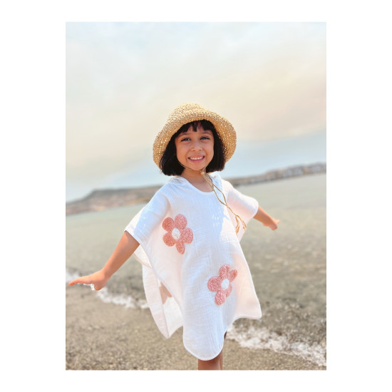 Dery Baby Papatya Desenli %100 Pamuk Müslin Teddy Panço Havlu (1-5 Yaş)