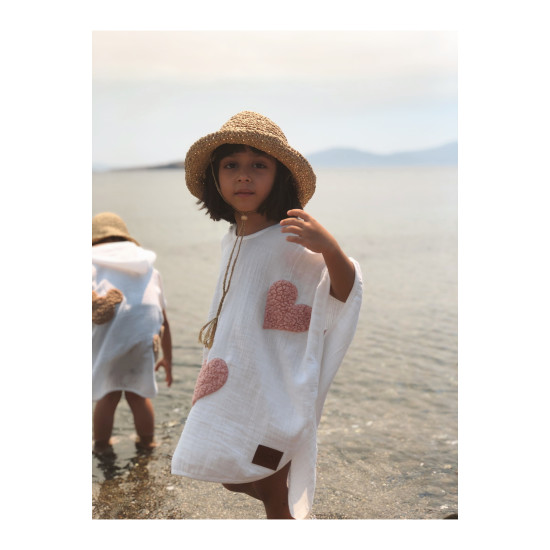 Dery Baby Kalp Desenli Müslin Teddy Panço Havlu - %100 Pamuk (1-5 Yaş)