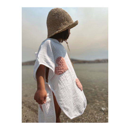 Dery Baby Kalp Desenli Müslin Teddy Panço Havlu - %100 Pamuk (1-5 Yaş)