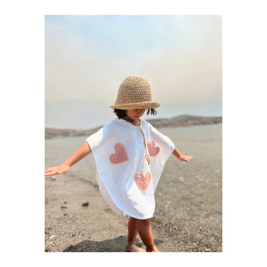 Dery Baby Kalp Desenli Müslin Teddy Panço Havlu - %100 Pamuk (1-5 Yaş)