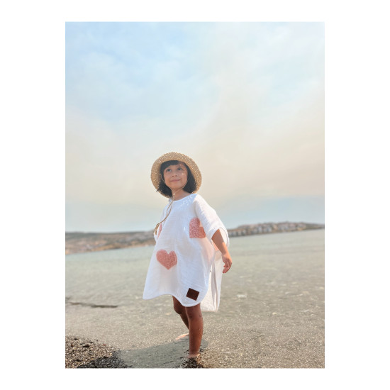 Dery Baby Kalp Desenli Müslin Teddy Panço Havlu - %100 Pamuk (1-5 Yaş)